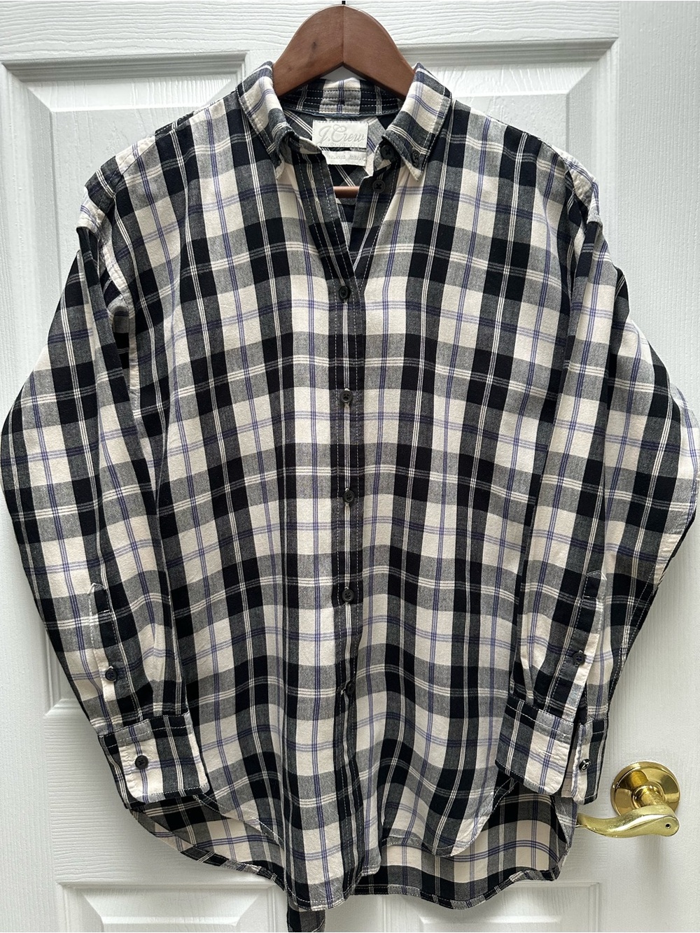 J.Crew Relaxed-Fit Featherweight Flannel Shirt Friday Plaid Size 0 Purple Blue